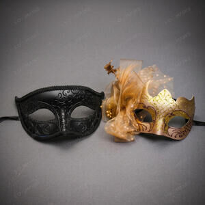 Venetian Mardi Gras Masquerade Mask Black Gold Halloween
